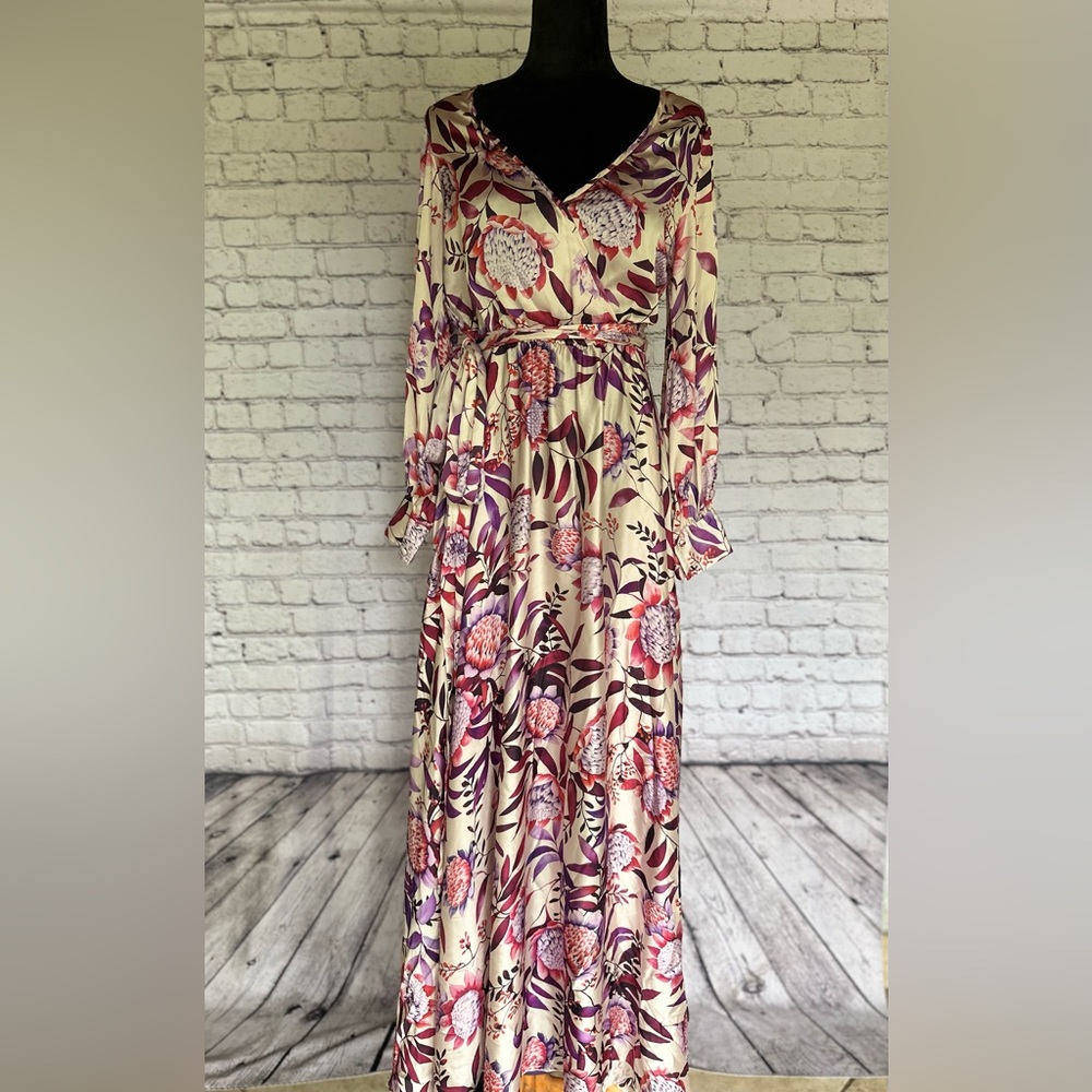 Akira Chicago size S dress floral maxi dress cinched waist with tie boho